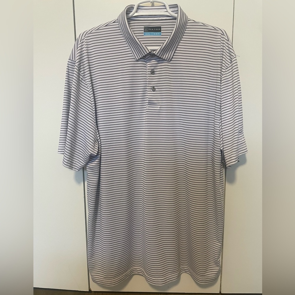 PGATour Mens Black and White Stripe Shirt- Size XL